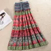 Boho Floral A-ligne Femmes Maxi Jupe Élastique Taille Haute Ceintures Vintage Plissée Femmes Jupes D'été Mode Vêtements Femme 210721