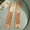 Fem fingrar handskar elegant satin svart lång tunna full finger klänning handske kvinnor retro pläterad elastisk silkeslen pärlemorcent körning fest weddin