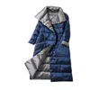 Fitaylor 겨울 여성 터틀넥 화이트 오리 다운 코트 더블 브레스트 따뜻한 파커 양면 긴 재킷