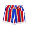 Shorts Kvinnor Stripe Contrasting Kortbyxor passar unga tjejer Casual High Waist Shorts Sommar Vintage Ladies Rainbow Pants Shorts 210625