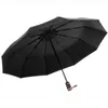Leodauknow Business W pełni automatyczny trzy składane wiatroszczelne drewniane uchwyt z metalowym męskim i deszczowym parasolem 210721