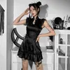 Helisopus Nowy Chiński Styl Cheongsam Mini Dress Retro Sexy Hollow Out Estetyczne Bodycon Black Slim Bez Rękawów Party Dresses Y220214