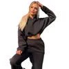 Kvinnor Tracksuits Fall Vinter Kläder Running Fitness Solid Färg Sweatshirt Byxor Sportkläder Pullover Leggings Outfits Crop Top Ytterkläder HoodySuits 04572