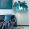 Nordic Luxury Ostrich Feather LED Floor Lamp Copper Brass/Resin Light Art Deco Lamps For Living Room Standing