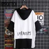 Estilo japonés de gran tamaño Harajuku Patchwork Hoodies Hombres Letras impresas manga corta Hip Hop Hoodie Summer Black Hoody para hombres 210728