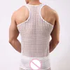 Mannen Tank Tops Mesh See-through Fishnet Bodybuilding Vest Mode Sexy O-hals Mouwloze Onderhemd Tees 210623