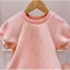 Moda Baby Girl Princess Sukienka Wzburzyć Tutu Wiosna Lato Jesień Berbeć Teen Girl Krótki Rękaw Vintage Dziewczyny Ubrania 1-12y 211027