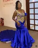 2022 Plus Size Arabisch Aso Ebi Royal Blue Mermaid Ballkleider Spitze Perlen Satin Abend Formale Party Zweiter Empfang Brautjungfernkleider Kleid ZJ164