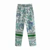 PUWD Vinatge Mujer Verde Pantalones de impresión suelta Primavera Moda LadiesZipper Femenino Chic Beach 211115