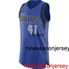 Goedkope Custom Dirk Nowitzki #41 Blauwe Jersey Gestikt Heren Dames Jeugd XS-6XL Basketbal Jerseys