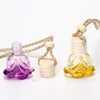 Rose Perfume Bottle Flower Shape Empty Glass Car Essential Oils Pendant Fragrance Bottles Air Freshener