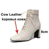 Meotina Women Ankle Boots Shoes Real Leather High Heel Lady Boots Zip Lace Up Square Toe Chunky Heels Short Boots Autumn Winter 210608