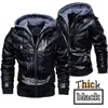 Mäns Läderjacka Höst Vinter Hooded Fur Lined Coat Man Tjock Bomber Jacka med Hood Plus Size Vintage Coat Men Jackor 210603