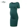 Paquete de 3 unids mujeres vestidos de maternidad con pliegues laterales ropa bodycon pography casual manga corta abrigo baby showers más tamaño 210721