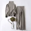 2 Parça Suit Kadın Kazak Takım Elbise Setleri Sonbahar Kış Kazaklar + Geniş Bacak Pantolon Setleri Yumuşak Sıcak Örme Kazak Track Suits 211126