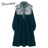 Yitimuceng robes pour femmes robe a-ligne solide printemps femmes français Vintage vêtements bouton à manches longues bureau dame 210601