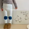 Zimowe chłopcy i dziewczęta urocze plastra aksamitne legginsy Dzieci modne 4 kolory baza chude spodnie 210303