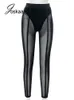 Joskaa Sexy See-through Noir Taille haute Pantalon long Pantalon de survêtement décontracté Femmes Automne Pantalon crayon élastique Leggings en maille 211130