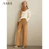 AMII minimalistisk kostym byxor vinter kvinnor hög midja fast lös kontor lady casual byxor 11920271 201012