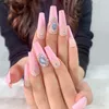 Yanlış Nails Tırnak Sanatı 24 PCS Uzun Yamuk Giyilebilir Fransız V Derin Pembe Jump Renk Parlaması Sahte Tam Kapak Pres Prud22