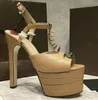 Xia Yizi buckle platform super high heel sandals leather dress party fish mouth sandals heel height 16cm rivet Roman shoes women size 35-41