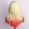 360 Frontal Long Natürliche Wellenförmige blonde Ombre Rosa Brasilianische Perücken Synthetische Spitze Front Perücke für FrauenFactory Direct