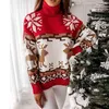 2021 Nieuwe Kerst Turtleneck Elk Print Knit Losse Vrouwen Trui Winter Mode Warm Pullover Sweater Casual Dame Chic Sweaters Y1110