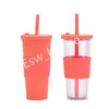 Copo de Boba de Boba de Boca Dupla Smoothie Reutilizável Smoothie Smoothie Cup com palhas e manga anti-deslizante de silicone