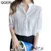 Style de travail Office Lady Solie Blouse Femmes Stand Collar à manches longues Single Single Blusas Spring Loose White Shirt 210601