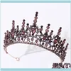 Hårsmycken Jewelyhair Clips Barrettes Vintage Handmade Barock Röd kopparfärglegering Tiara Crystal Rhinestone Crown Luxury Women Girls Girls Girls