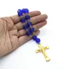 Link Chain Catholic Rosary armbanden voor autogangen Hand vasthouden Glas Gebed kralen Gold Crucifix Cross Church Religieuze sieraden Fawn22