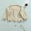 0-7y outono moda crianças meninas meninos denim jaqueta 5 cores sólido manga comprida único casaco de bolso breasted 211204