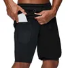 짧은 체육관 압축 폰 포켓 착용하는 남자 운동 솔리드 스타킹 바지