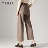 Vimly automne hiver femmes jambe large pantalon élégant bureau dame taille haute ceinture ample décontracté femme épais Long pantalon 98893 201012