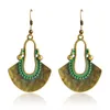 Bengelen kroonluchter vintage druppel oorbellen oude bronzen groen metaal fanvormige mode casual oor sieraden cadeau voor vrouwen