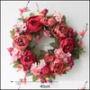 Festlig part levererar trädgård dekorativa blommor kransar höst peony krans jul röd dörr vägg hängande krans smycken bröllop dec