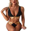 Women Two Piece Swimsuits Gold Bandage Hollow Out Sexy Push Up Bikini Brazil Backless Patchwork Bathing Suit Thong 210604