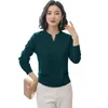 Coréen en mousseline de soie femmes Blouses bureau dame Satin à manches longues chemise col en V solide hauts grande taille 210531