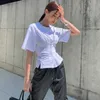 Tunic T-shirt For Women Short Sleeve High Waist O Neck Oversize Side Split Chic Style Shirts Female Fashion Summer 210531