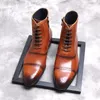 Hommes bottes d'hiver en cuir de vache véritable Chelsea bottes Brogue décontracté cheville chaussures plates confortable qualité robe à glissière bottes 2021