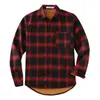Men's Casual Shirts Men T-Shirt Regular Fit Button Plaid Printing Fleece Pocket Long Sleeves Turn-Down Collar Autumn Winter Blouse