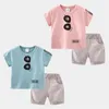 Sommer 3 4 6 8 10 12 Jahre Kinder Baumwolle Kleidung Kurzarm Cartoon Print Hübsches T-Shirt Shorts Set für Baby Kinder Jungen 210701