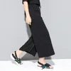 EAM New Spring Autumn High Elastic Waist Black Zipper Split Joint Personality Loose Pants Loose Pants Women Ounsers Fashion JS994 201012