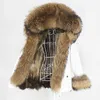 OFTBUY Waterdichte korte parka Winterjas Dames Echt Bontjas Natuurlijke Wasbeer Bovenkleding Hood Streetwear Afneembare 211220