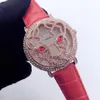 Uniek ontwerp Beroemd merk hol luipaard hoofd horloge panthere volledige diamanten lederen polshorloge voor dames heren 40 mm