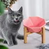 Pet Food Fire Fireder белый с подставкой керамический наклонный поднятый повышенная чаша для домашних животных с бамбуковым стендом для кошек и собак без разлива 250 мл