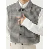 IEFB Herrens Autumn Plaid ärmlös västkoreansk lös trend Personlighet Streetwear Lapel Single Breasted Waistcoat 9y8367 220114