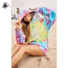 Regenboog Tie Dye Hoodie Women Drawstring Oversized Hoodies Vrouwen herfst lange mouw sweatshirts casual pullover Hoddies moletom LJ201103