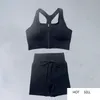 2Pcs/set Zipper Sports Crop Top Bra High Waist Leggings Gym Workout Outfit