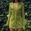 Sexy Mini Slim DrWomen Green Club Party DrTurn-Down Col Bouton Robes courtes Femme Élégante Streetwear Chemise Robes X0529